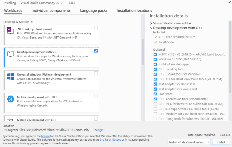 Installing the Visual Studio compilers